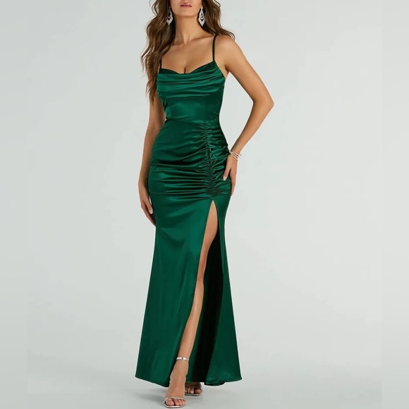 Windsor Dresses & Skirts - Windsor Asymmetrical Green Satin Dress